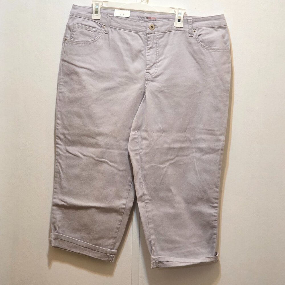 Style & Co Gray Capri Jeans Cuffed Tummy Control Mid Rise Womens 16W New